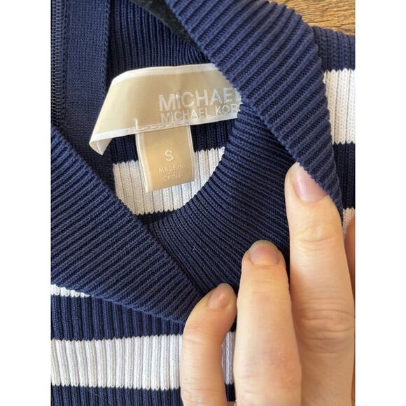 Michael Kors Midi Dress Small Nautical Mock Neck Navy White Vacation Coastal - Picture 3 of 10